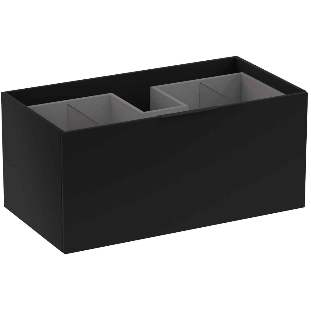 Calypso Tesima 2 Drawer Wall Hung Vanity Unit With Character Oak Worktop And White Basin – 900mm Wide – No TH - Matt Black