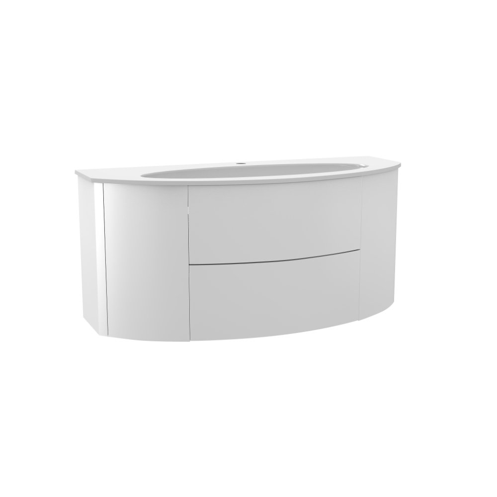 Calypso Ultimo 2 Drawer Wall Hung Vanity Unit With Glass Basin – 1220mm Wide – 1 TH - Porcelain White