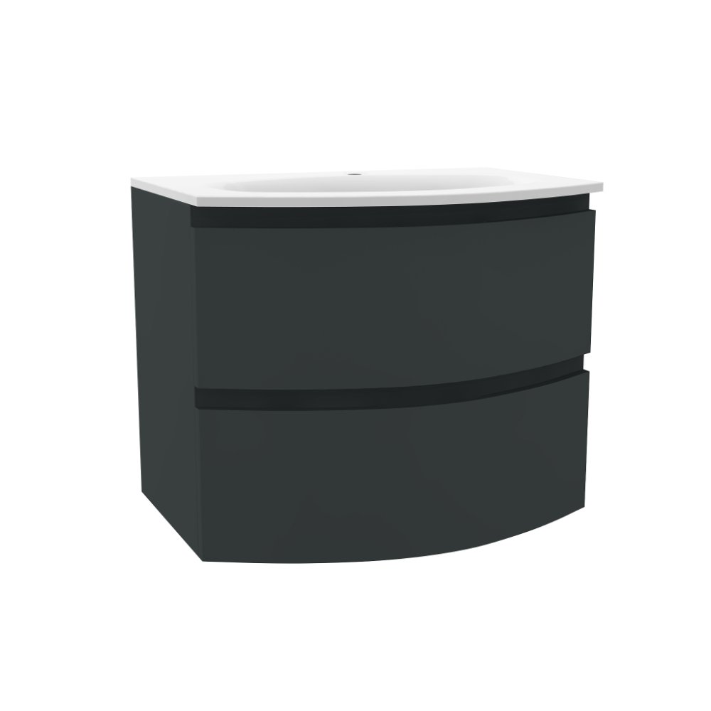 Calypso Levanto 2 Drawer Wall Hung Vanity Unit With White Glass Basin – 700mm Wide – 1 TH - Graphite