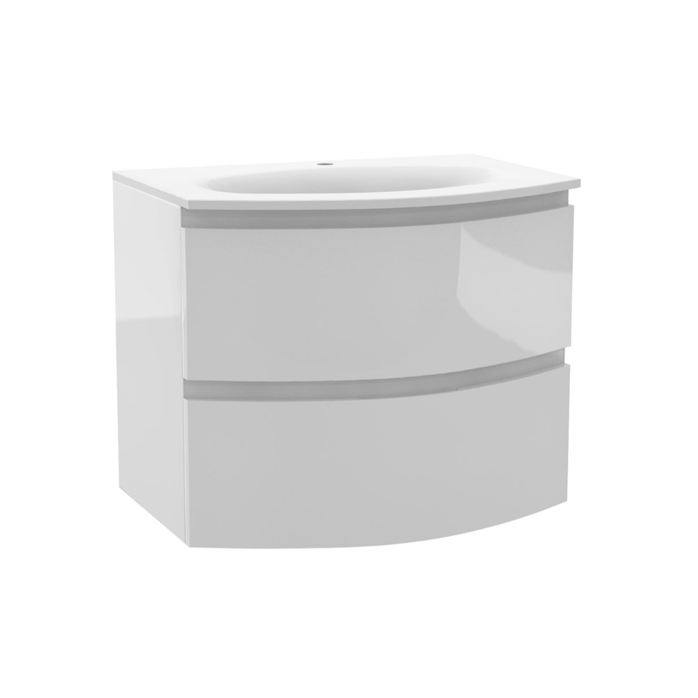 Calypso Levanto 2 Drawer Wall Hung Vanity Unit With White Cast Marble Basin – 700mm Wide – 1 TH - Porcelain White