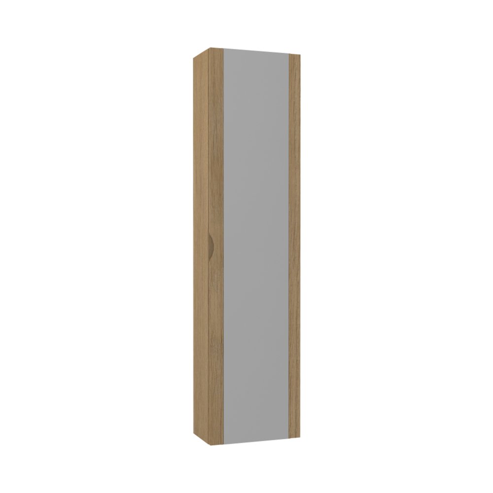 Calypso Eleni 1 Door Wall Hung Mirrored Tall Storage Unit – 1400mm High - Tortona Oak