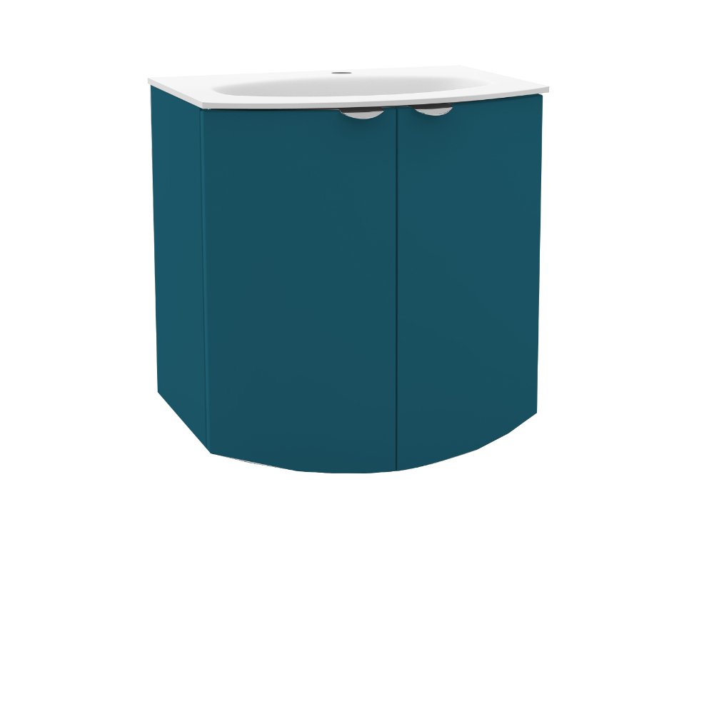 Calypso Casella 2 Door Wall Hung Vanity With White Glass Basin – 700mm Wide – 1 TH - Celestial Blue