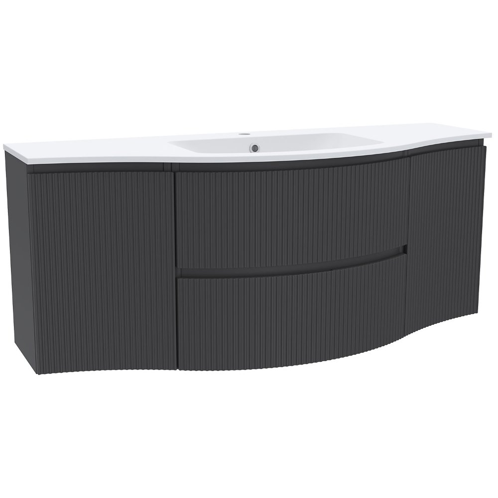 Calypso Levanto Fluted 2 Door And 2 Drawer Wall Hung Vanity Unit With White Cast Marble Basin – 1375mm Wide – 1 TH - Graphite