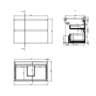 Tissino Mozzano 2 Drawer Wall Hung Vanity Unit With Cellini Basin - 800mm - Image 2
