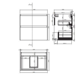 Tissino Mozzano 2 Drawer Wall Hung Vanity Unit With Basin - 600mm - Image 2
