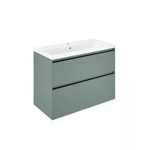 Tissino Mozzano 2 Drawer Wall Hung Vanity Unit With Basin – 600mm - Dark Sage Green