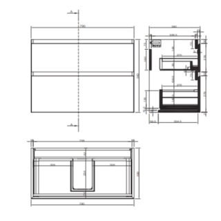 Tissino Mozzano 2 Drawer Wall Hung Vanity Unit With Basin - 800mm - Image 2