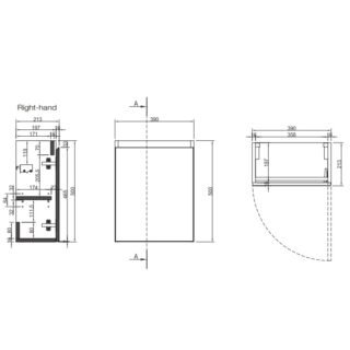 Tissino Mozzano 1 Door Cloakroom Wall Hung Vanity Unit With Basin - 390mm - 1 LH TH - Image 3