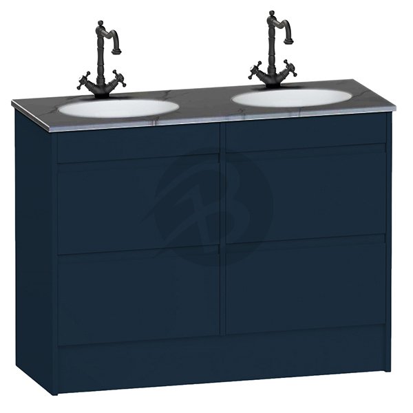 Calypso Selter 4 Drawer Floor Standing Vanity Unit With Calypstone Aura Storm Grey Double Basin – 1200mm Wide – 1 TH - Maritime Blue