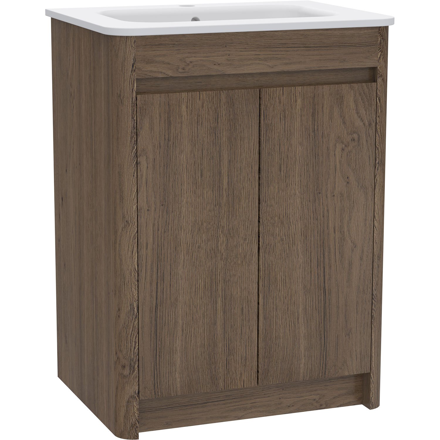 Calypso Sora 2 Door Wall Hung Vanity Unit With Alesso Cast Marble White Basin – 600mm Wide – 1 TH - Sienna Oak
