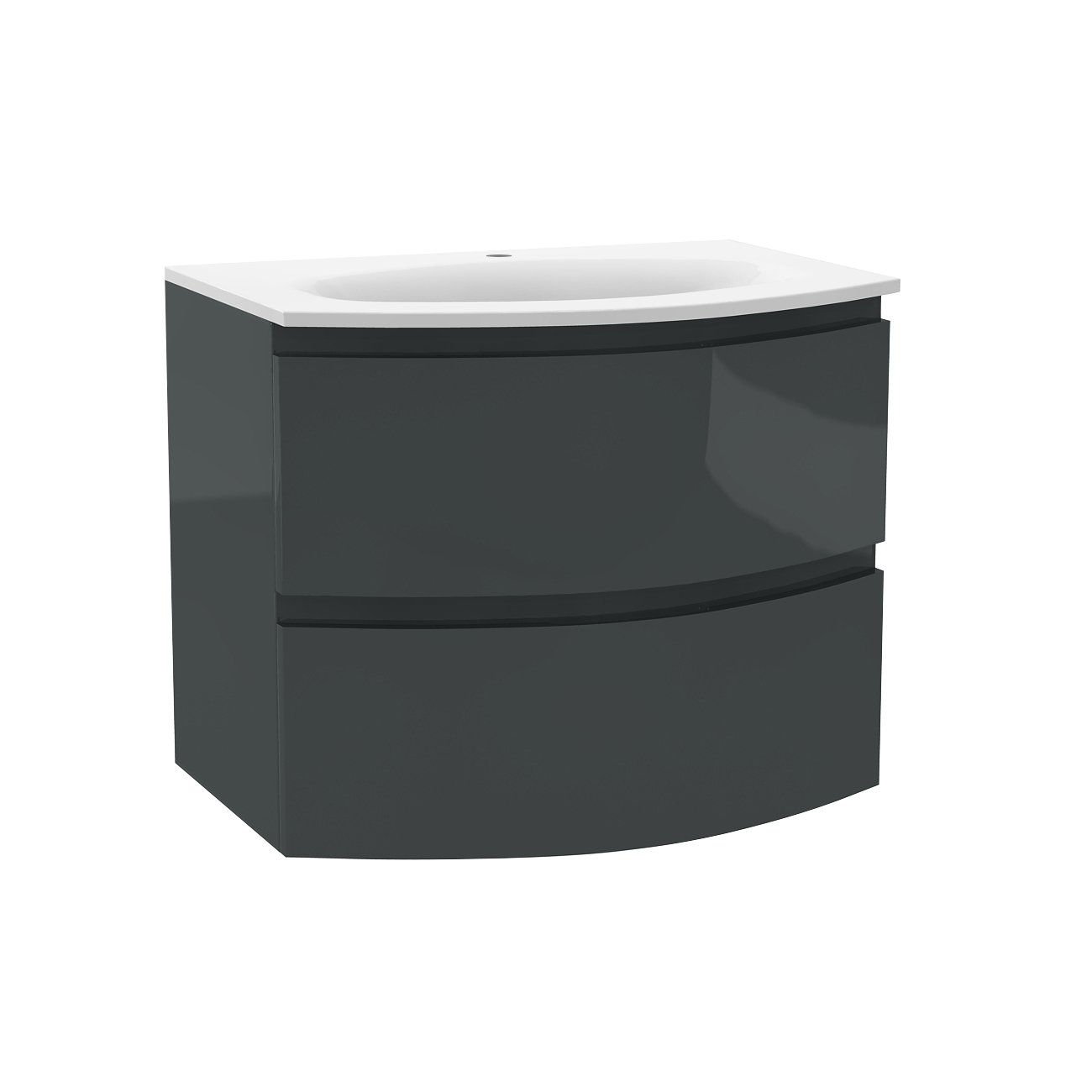 Calypso Levanto 2 Drawer Wall Hung Vanity Unit With Black Glass Basin – 700mm Wide – 1 TH - Ember Gloss