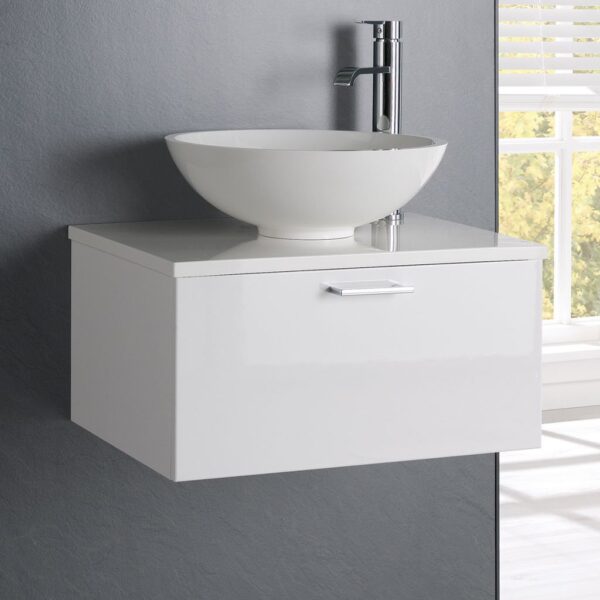 Eastbrook Sorrento 1 Drawer Wall Hung Vanity Unit with Worktop - 560mm Wide - White