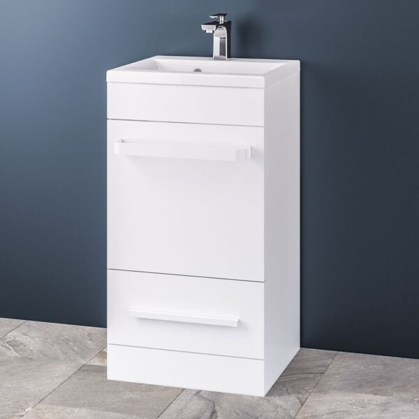 Eastbrook Oslo/Status 2 Drawer Floor Standing Vanity Unit with Basin And Internal Drawer - 440mm Wide - 1 Tap Hole - White