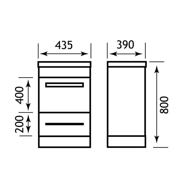 Eastbrook Oslo/Status 2 Drawer Floor Standing Vanity Unit with Basin And Internal Drawer - 440mm Wide - 1 Tap Hole - White - Image 2