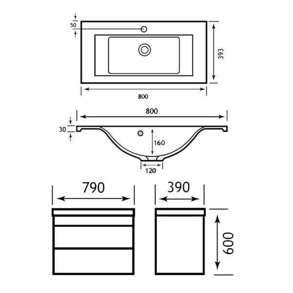 Eastbrook Oslo 2 Push Drawer Wall Hung Vanity Unit with Basin - 1 Tap Hole - White - Image 4