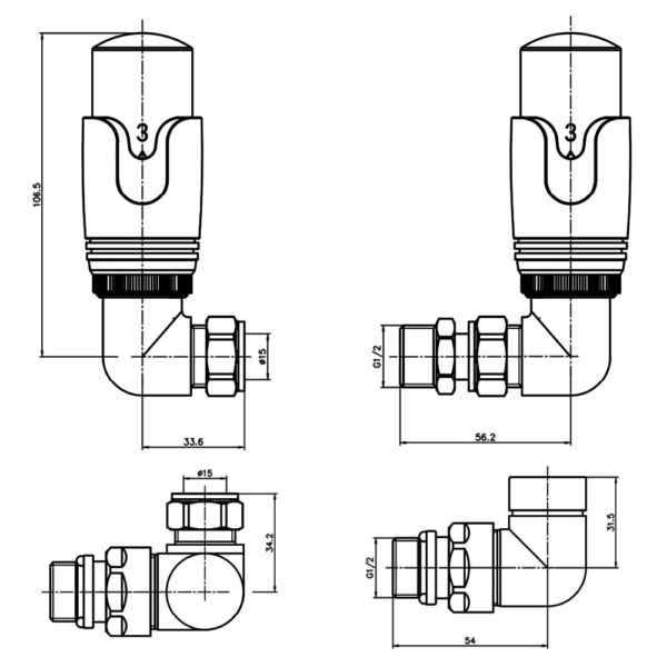 Eastbrook Biava Thermostatic Corner Radiator Valve And Lock Shield - Image 2