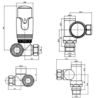 Eastbrook Dual Fuel Thermostatic Corner Radiator Valve And Lock Shield Valve - Image 2