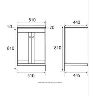 Eastbrook Hardwick 2 Door Floor Standing Vanity Unit With Basin - 500mm Wide - 1 Tap Hole - Image 3
