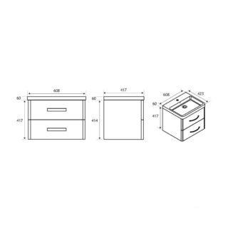 Eastbrook Cavone 2 Drawer Wall Hung Vanity Unit With Basin - 600mm Wide - 1 Tap Hole - Image 2