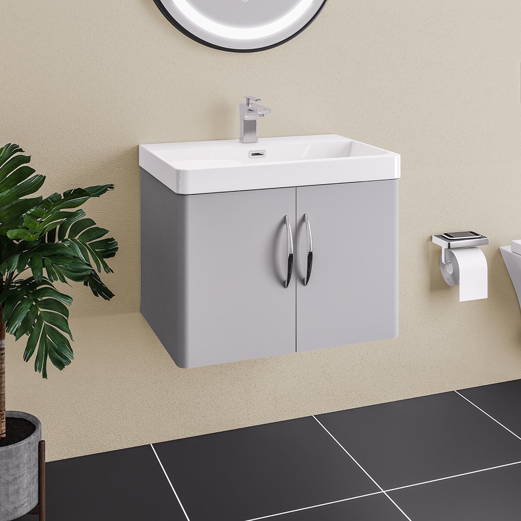 Eastbrook Cavone 2 Door Wall Hung Vanity Unit With Basin – 800mm Wide – 1 Tap Hole - Matt Grey