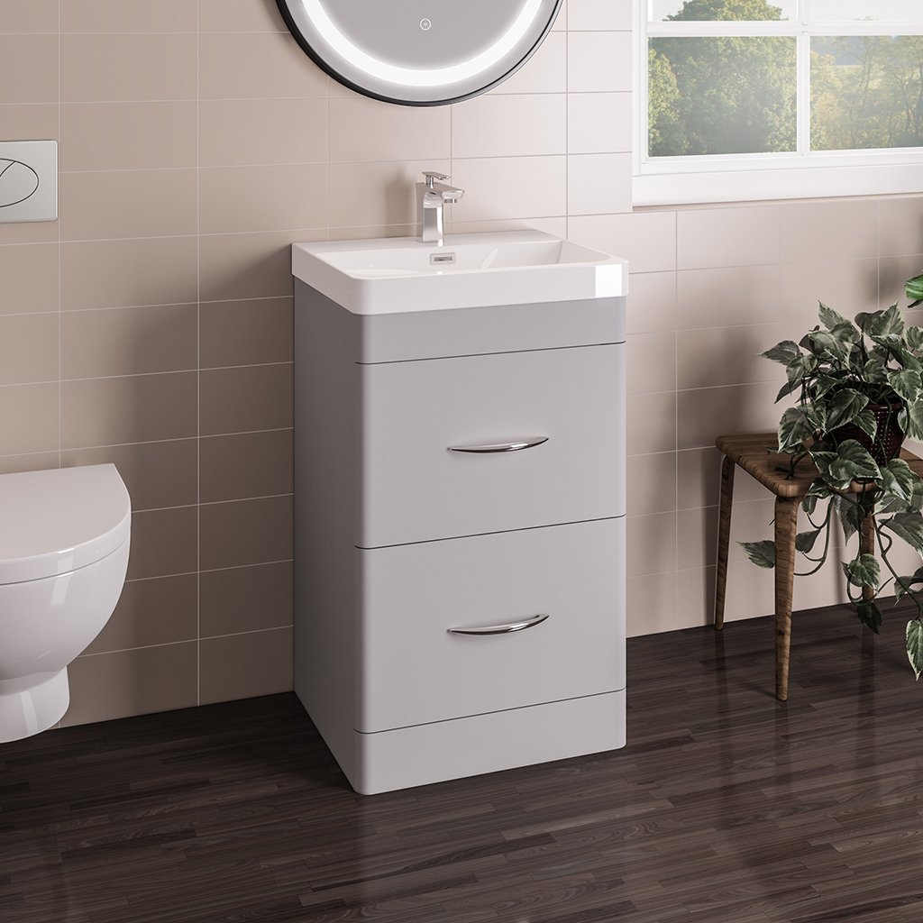 Eastbrook Cavone 2 Drawer Floor Standing Vanity Unit With Basin – 500mm Wide – 1 Tap Hole - Matt Grey