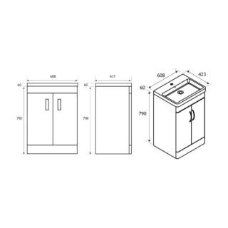 Eastbrook Cavone 2 Door Floor Standing Vanity Unit With Basin - 600mm Wide - 1 Tap Hole - Image 2