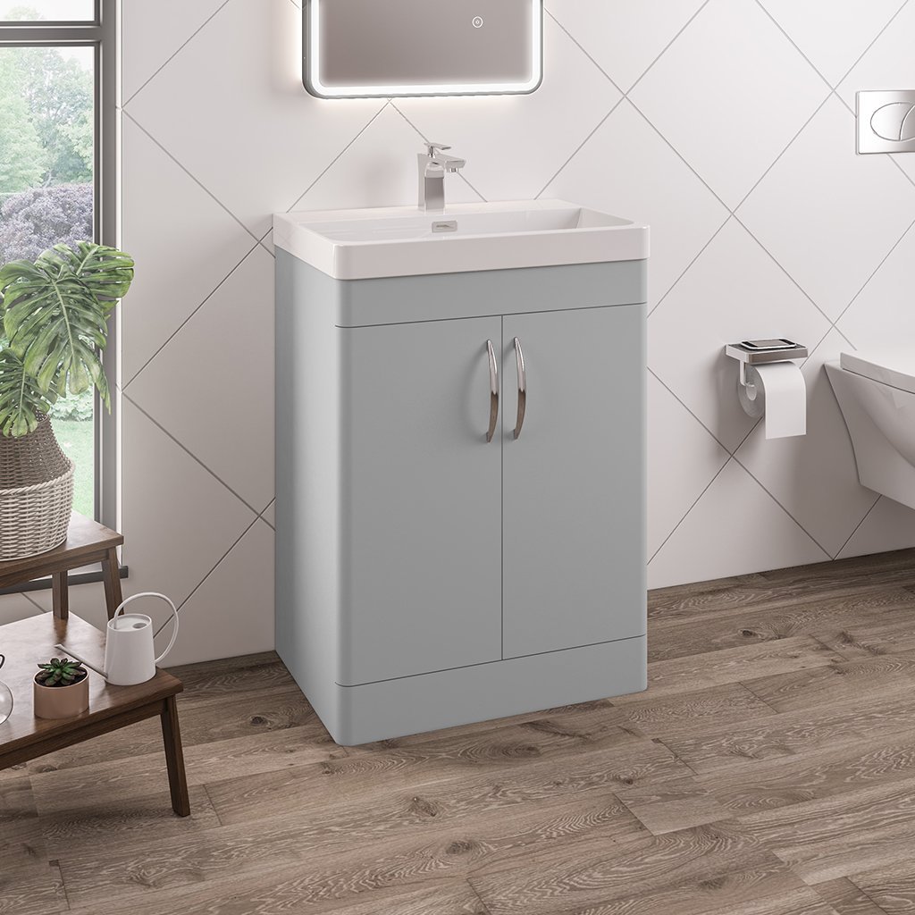 Eastbrook Cavone 2 Door Floor Standing Vanity Unit With Basin – 600mm Wide – 1 Tap Hole - Matt Grey