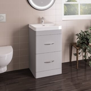 Eastbrook Cavone 2 Drawer Floor Standing Vanity Unit With Basin - 600mm Wide - 1 Tap Hole - Matt Grey - Image 2
