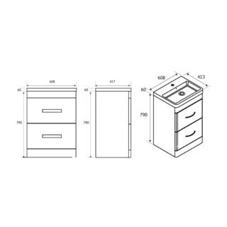 Eastbrook Cavone 2 Drawer Floor Standing Vanity Unit With Basin - 600mm Wide - 1 Tap Hole - Matt Grey - Image 3