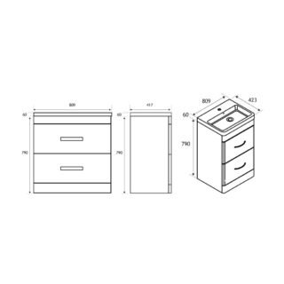 Eastbrook Cavone 2 Drawer Floor Standing Vanity Unit With Basin - 800mm Wide - 1 Tap Hole - Image 2