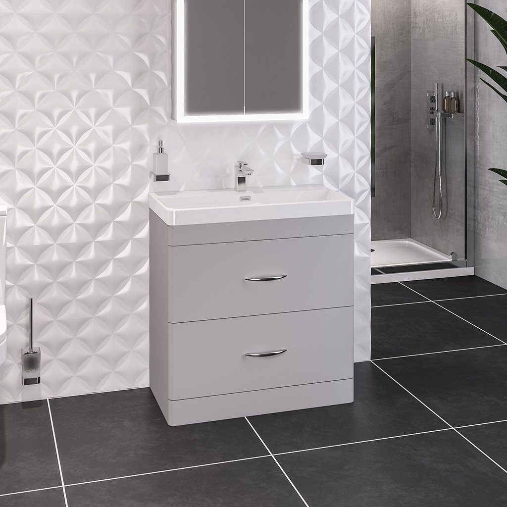 Eastbrook Cavone 2 Drawer Floor Standing Vanity Unit With Basin – 800mm Wide – 1 Tap Hole - Matt Grey