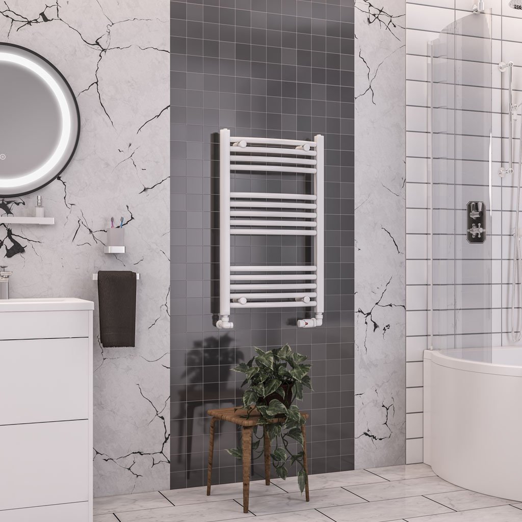 Eastbrook Wendover Curved Heated Towel Rail – White - 800mm x 500mm