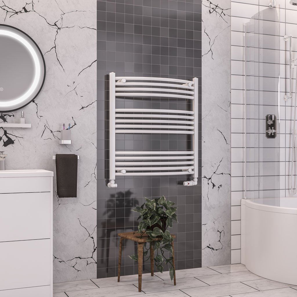 Eastbrook Wendover Curved Heated Towel Rail – White - 800mm x 750mm