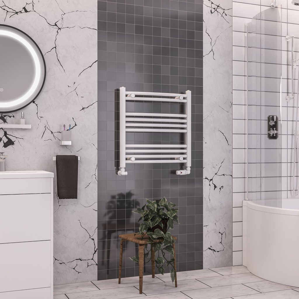 Eastbrook Wendover Curved Heated Towel Rail – White - 600mm x 600mm