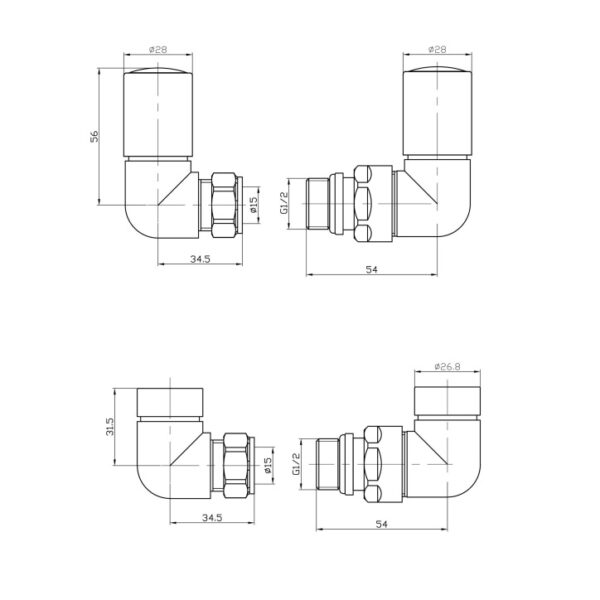 Eastbrook Corner Manual Radiator Valves Pair - Image 2