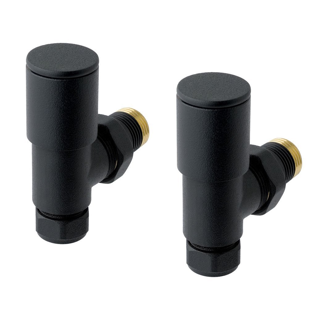 Eastbrook Round Head Angled Manual Radiator Valves Pair - Matt Black