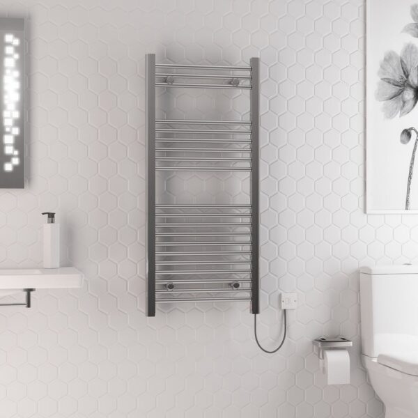 Eastbrook Biava Dry Element Electric Towel Rail Wide Integrated Button - 1100mm x 500mm - Chrome