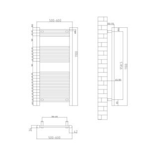 Eastbrook Biava Dry Element Electric Towel Rail Wide Integrated Button - 1100mm x 500mm - Chrome - Image 4