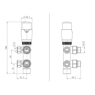 Eastbrook Thermostatic Twin inlet Angled Radiator Valve - Image 2
