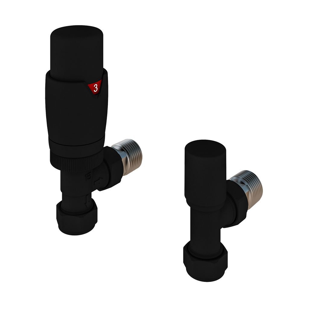 Eastbrook Darlington Thermostatic Designer Angle Radiator Valve With Lock Shield - Matt Black