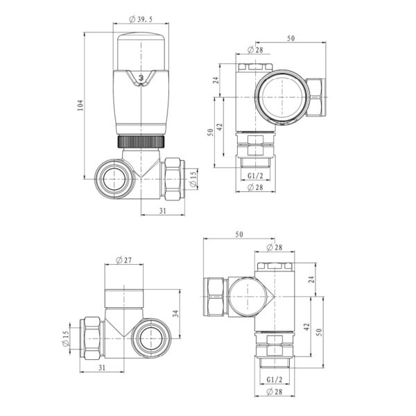 Eastbrook Dual Fuel Thermostatic Corner Radiator Valve And Lock Shield Valve - Image 3