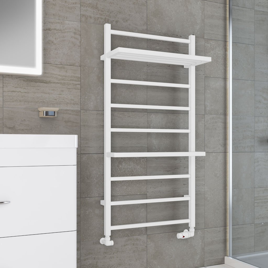 Eastbrook Launton Straight Heated Towel Rail – Matt White - 1200mm x 600mm