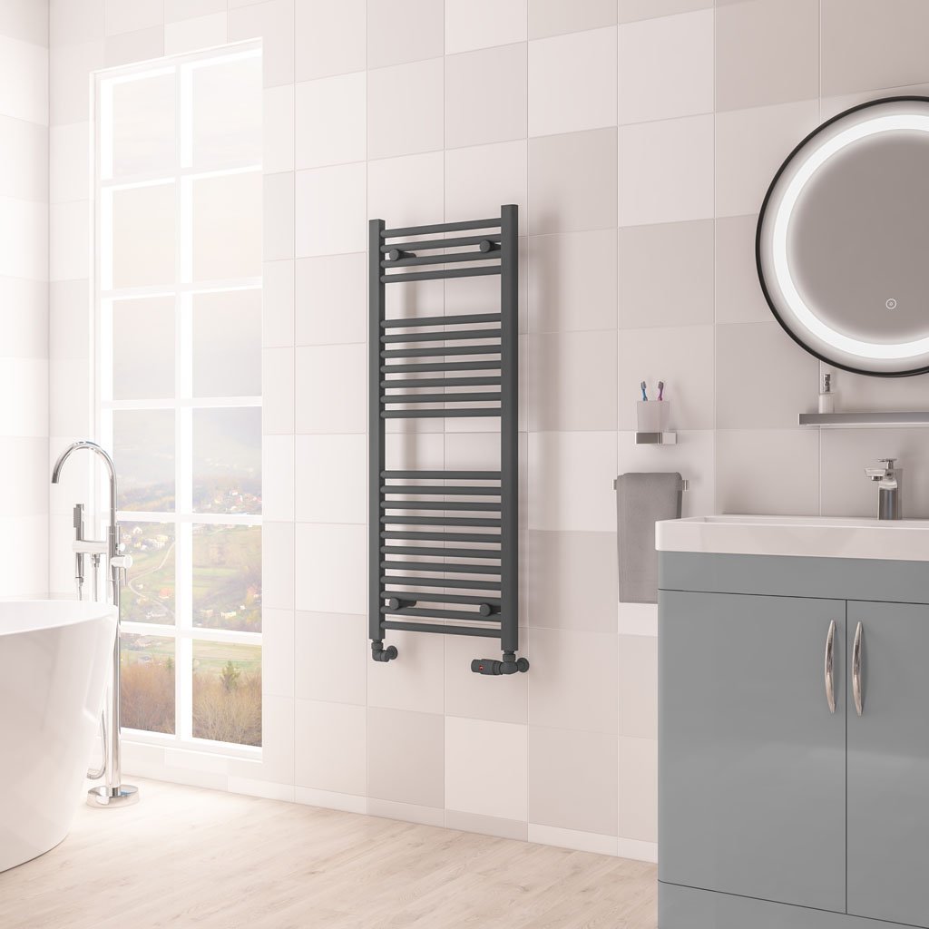 Eastbrook Biava Multirail HV Straight Heated Towel Rail – Matt Anthracite - 1118mm x 450mm