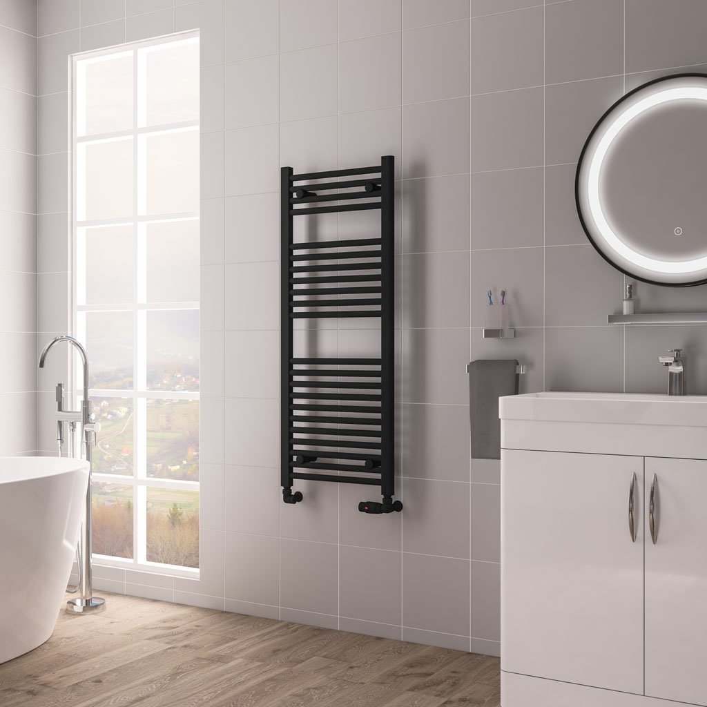 Eastbrook Biava Multirail HV Straight Heated Towel Rail – Matt Black - 1118mm x 450mm