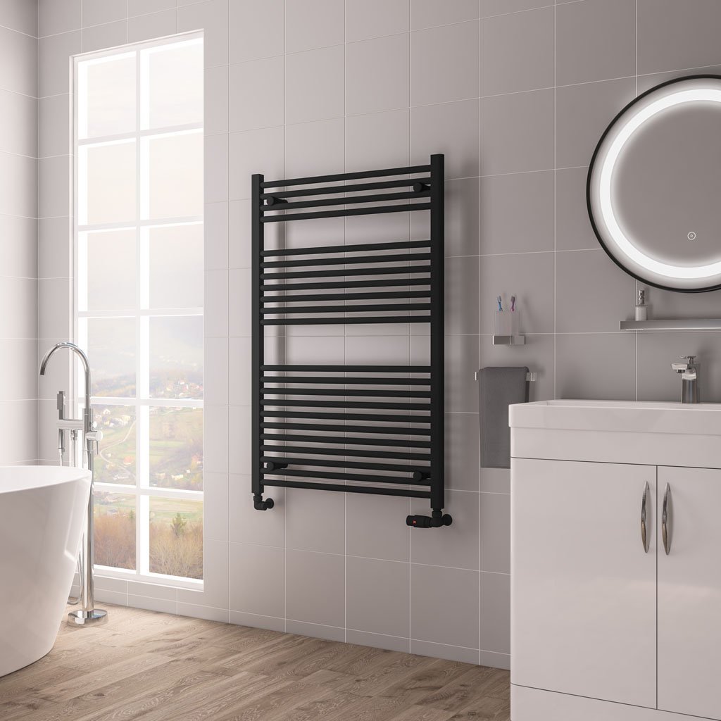 Eastbrook Biava Multirail HV Straight Heated Towel Rail – Matt Black - 1118mm x 750mm