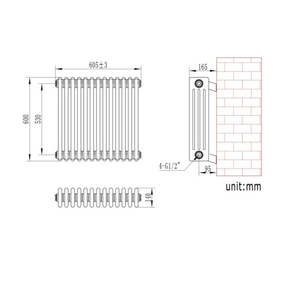 Eastbrook Rivassa 4 Column Designer Radiator - White - Image 15