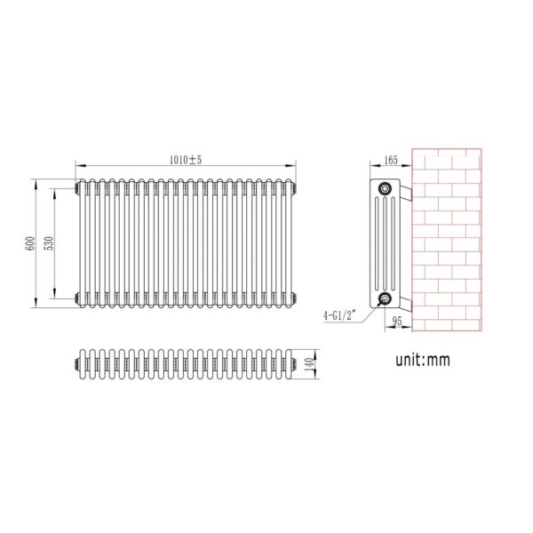 Eastbrook Rivassa 4 Column Designer Radiator - White - Image 17