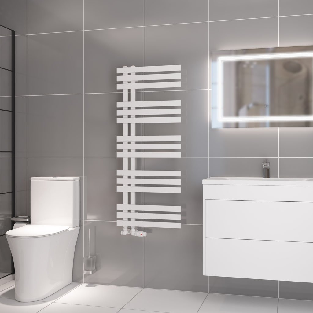 Eastbrook Hurley Designer Straight Heated Towel Rail – Matt White - 1200mm x 500mm