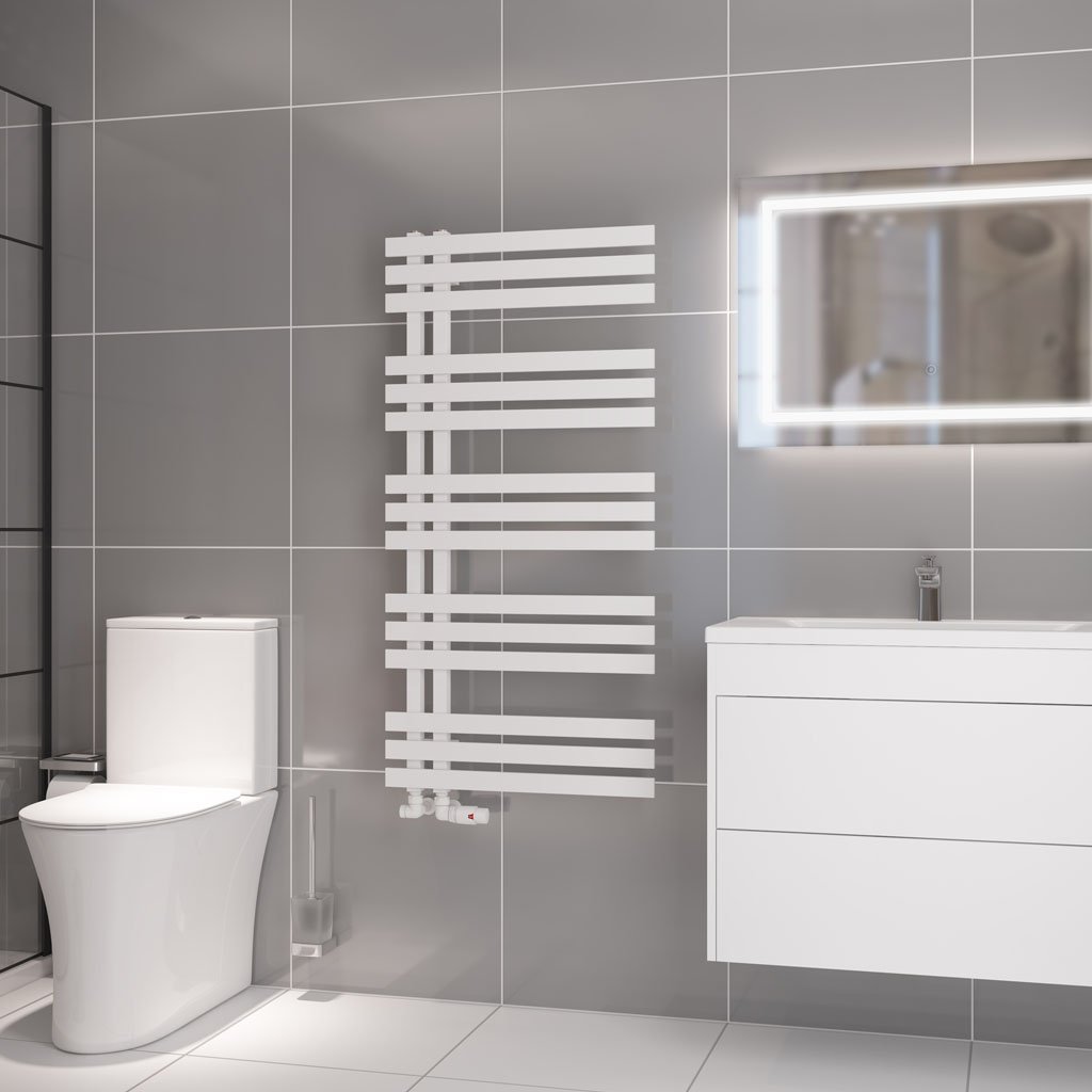 Eastbrook Hurley Designer Straight Heated Towel Rail – Matt White - 1200mm x 600mm