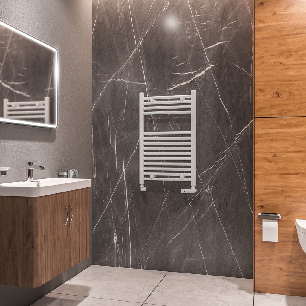 Eastbrook Westward Straight Heated Towel Rail – Gloss White - 800mm x 500mm